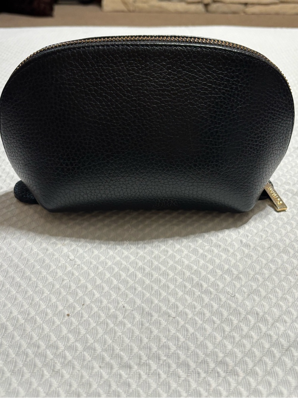 Cuyana Black Pebbled Leather Dome Cosmetic Pouch